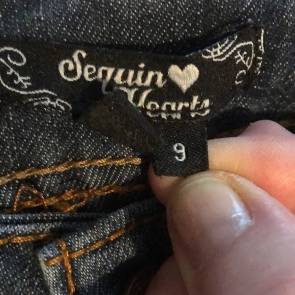 Sequin hearts denim shorts, sz 9 - Picture 3 of 6